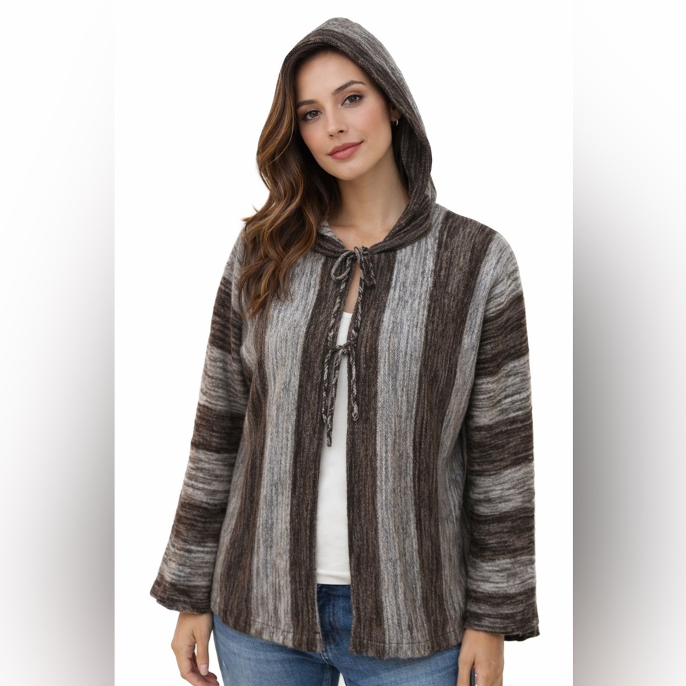 Vintage 1970s Hooded Bell Sleeve Knit Cardigan Sweater